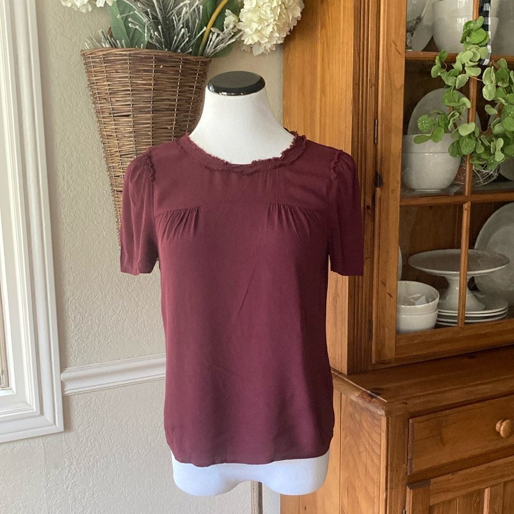 J Crew Black Label Rayon Short Sleeve Blouse Size 2